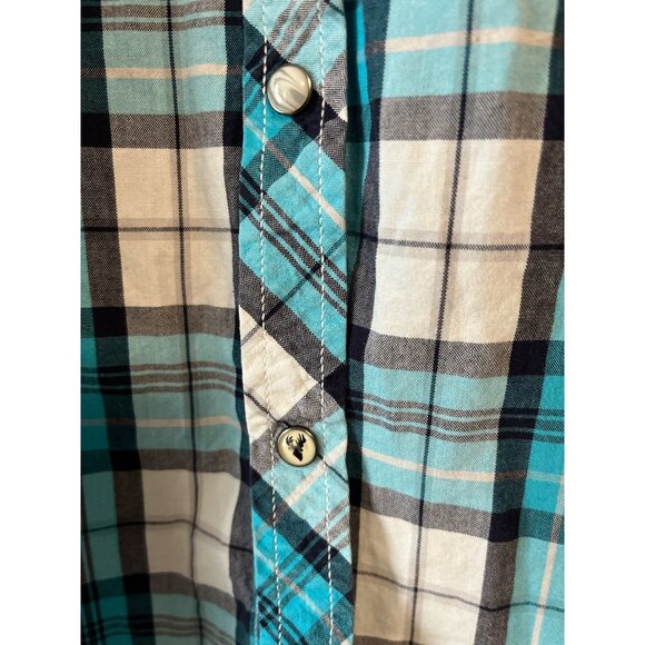 Roebuck & Co. Men’s L Plaid Pearl Snap Western Shirt – Blue/Black/White – 2010s - Picture 3 of 7